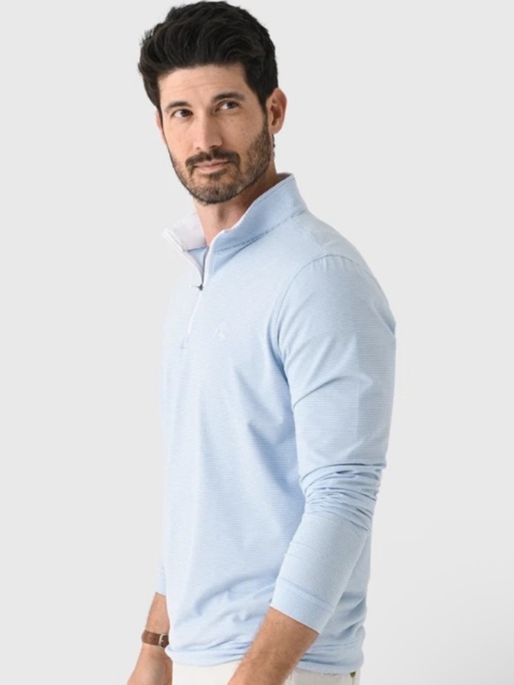 Rhoback Riva Heather Stripe Performance Quarter Zip Medium